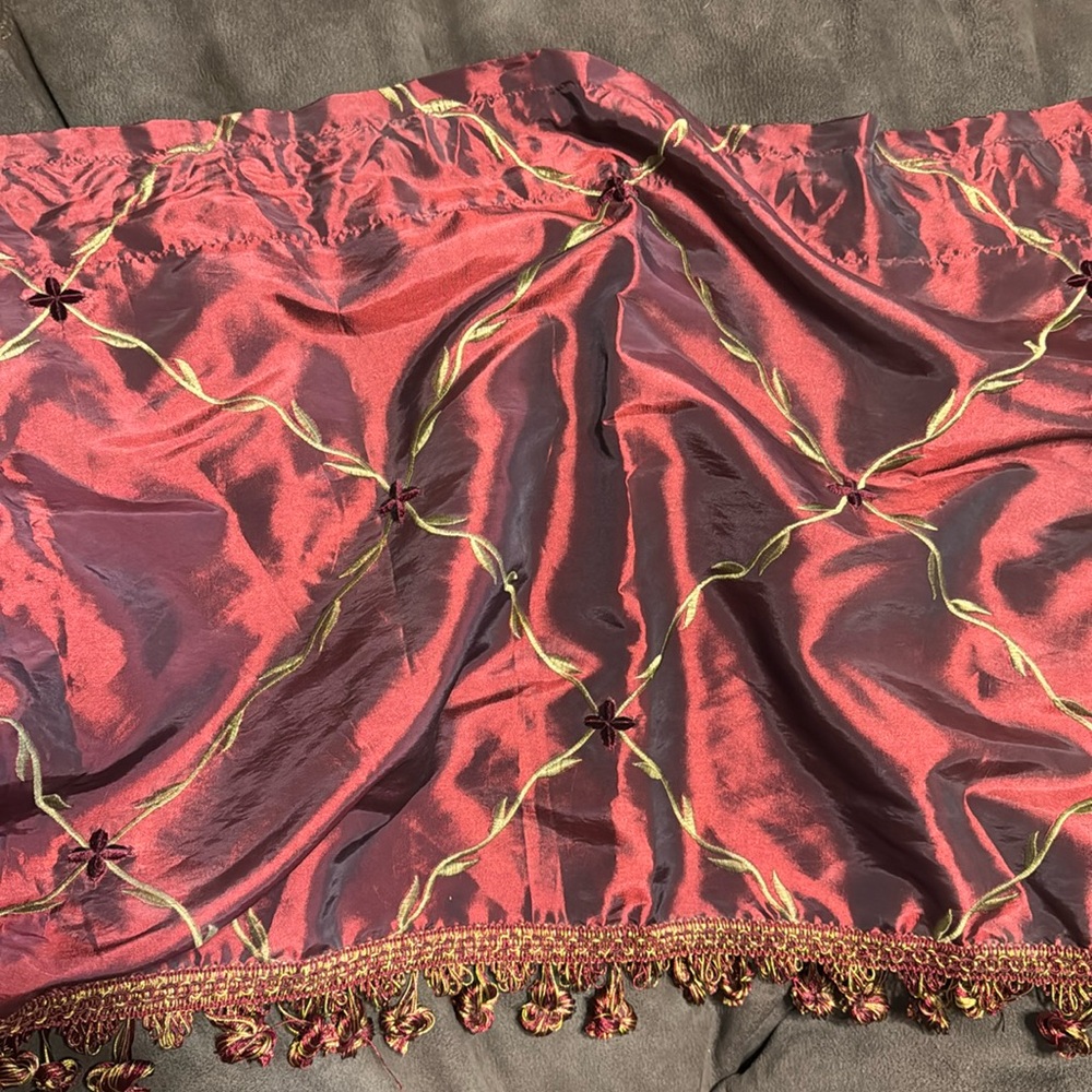 Red Gold Valence with tassels (Two) for Window Treatment Curtain